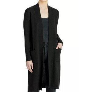 Aqua Cashmere Light Weight Open Front Black XS Duster Cardigan with Pockets